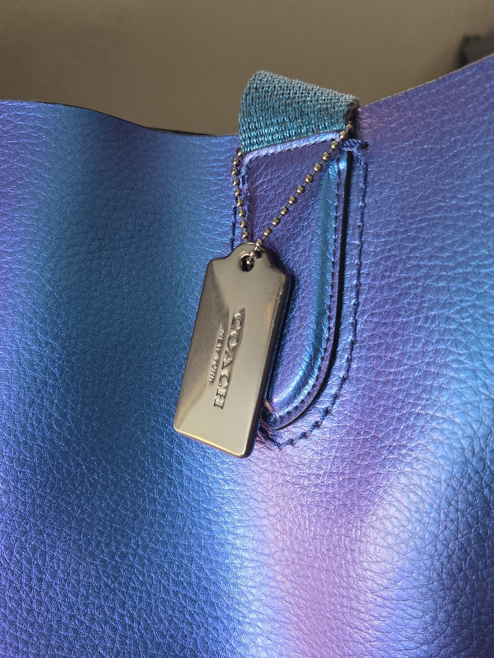 Coach Iridescent Purple-Blue Leather Tote - Picture 3 of 9